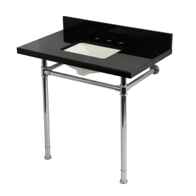 Kingston Brass Imperial 36-Inch Black Granite Console Sink with Stainless Steel Legs (8-Inch, 3-Hole)
