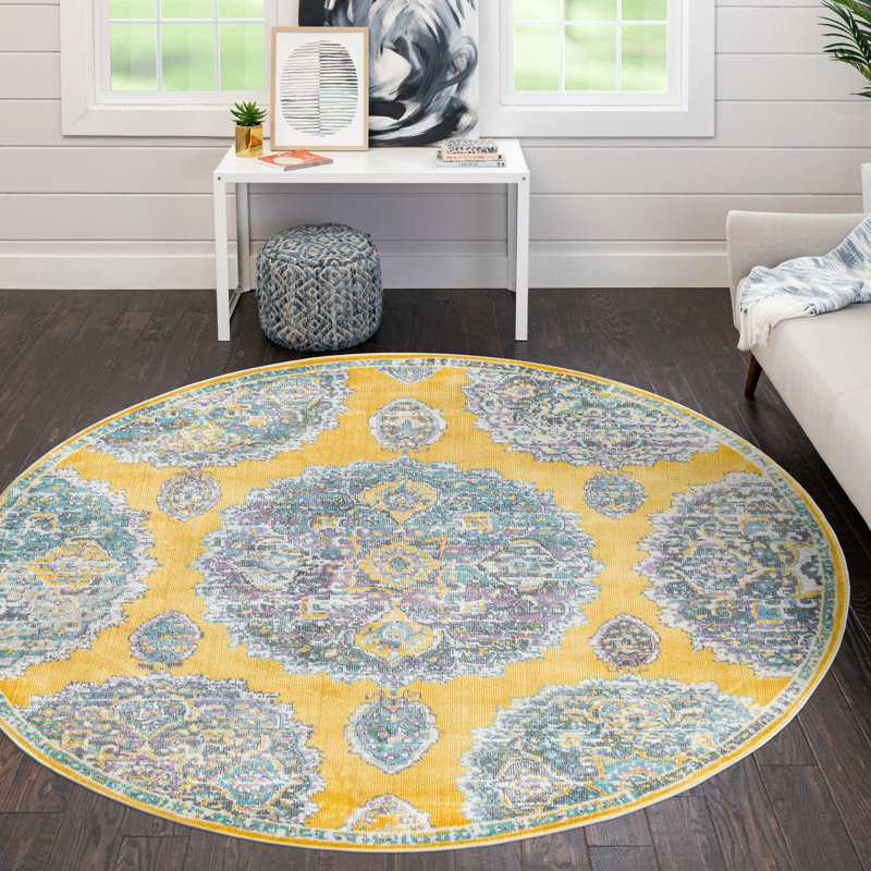 Tapis Haefner_Jaune, Rond 5 pi 5 po