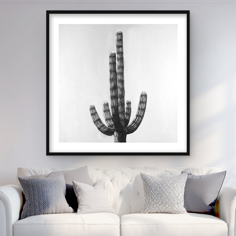 Cactus - imprimé botanique mat noir encadré pour la décoration intérieure, Noir