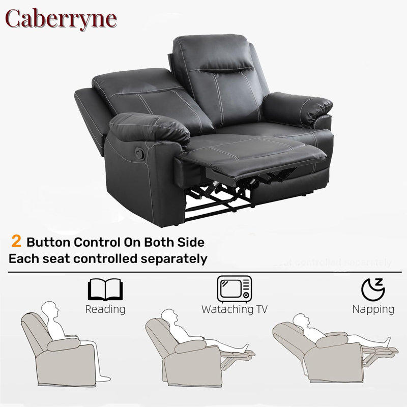 Aneley 59'' Faux Leather Reclining Loveseat, Black