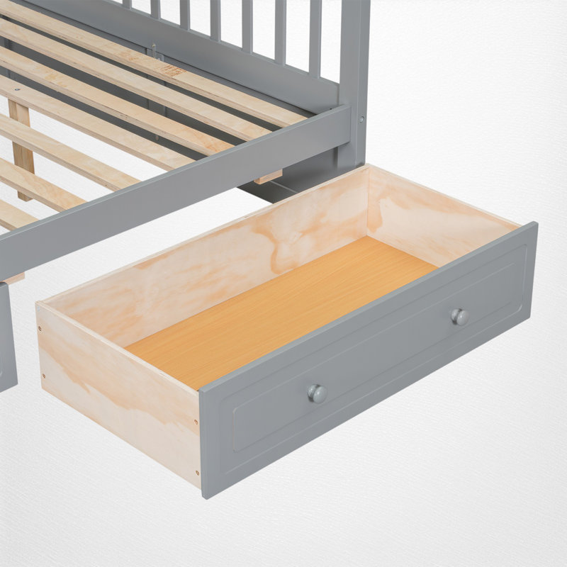 Lit simple superposé au dessus d'un lit double avec rangement, Gris