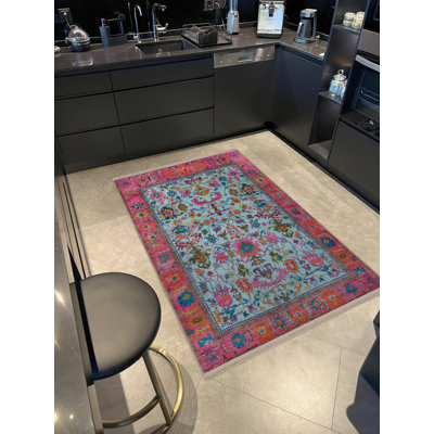 Tapis bleu lavable intérieur / extérieur Briena