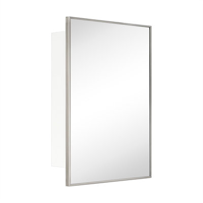 Velin 16.5'' x 24'' Brushed Nickel Recessed and Surface Mount Bathroom Medicine Cabinet with Mirror Matt Black Square Cornered Metal Framed Rounded Rectangle Medicine Cabinet Mirror