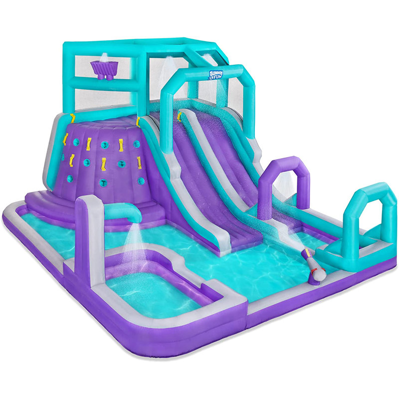 Mega Purple and Teal Inflatable Water Slide Park