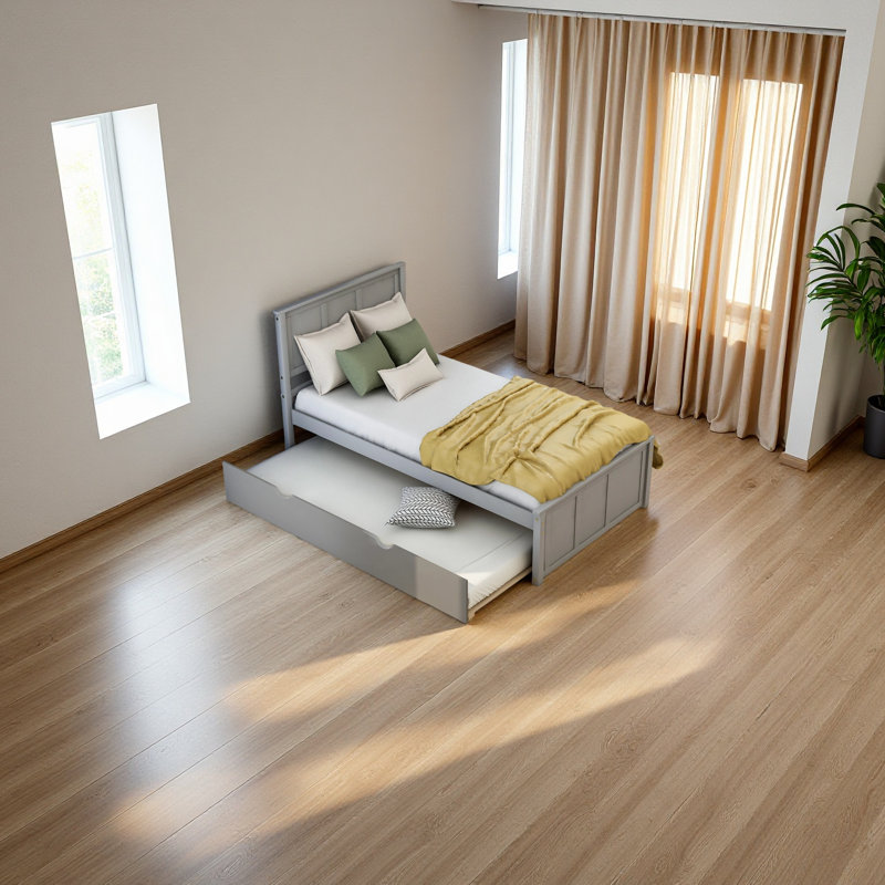 Lit plateforme simple avec lit gigogne simple, Grey