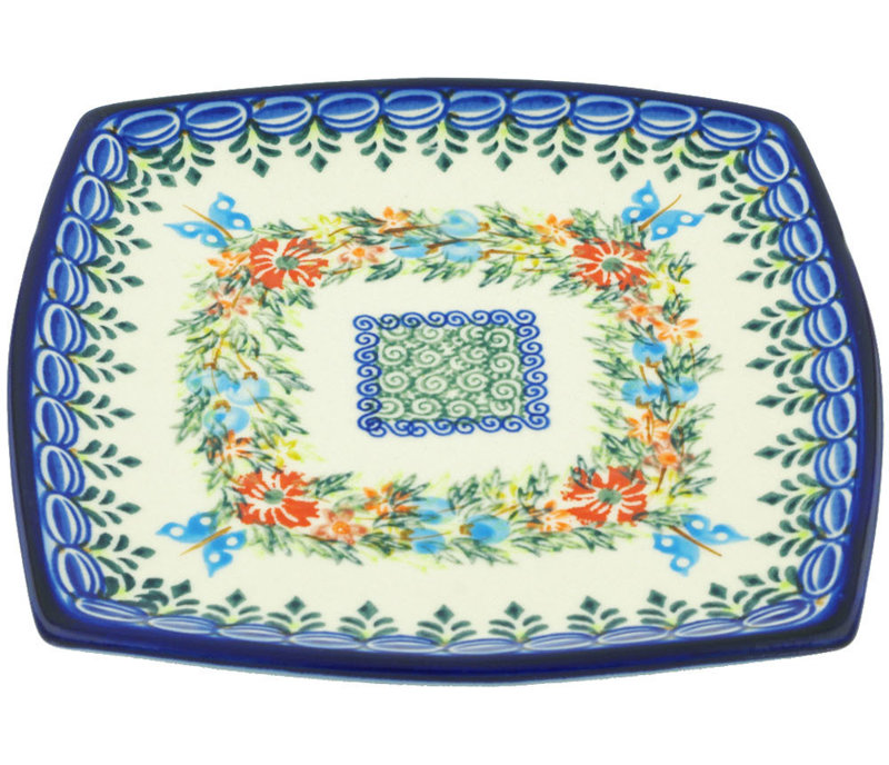 Assiette décorative carrée en céramique polonaise lernig