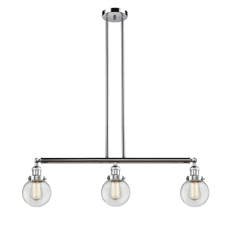 Clementina 3 - Light Kitchen Island Pendant, No Bulb Included, Clear, Polished Chrome