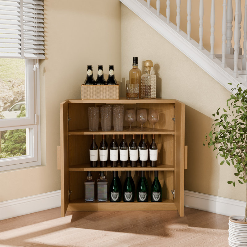 Armoire-bar de style campagnard avec tablettes réglables pour le salon et la cuisine H 31 po x L 31 po, Bois naturel