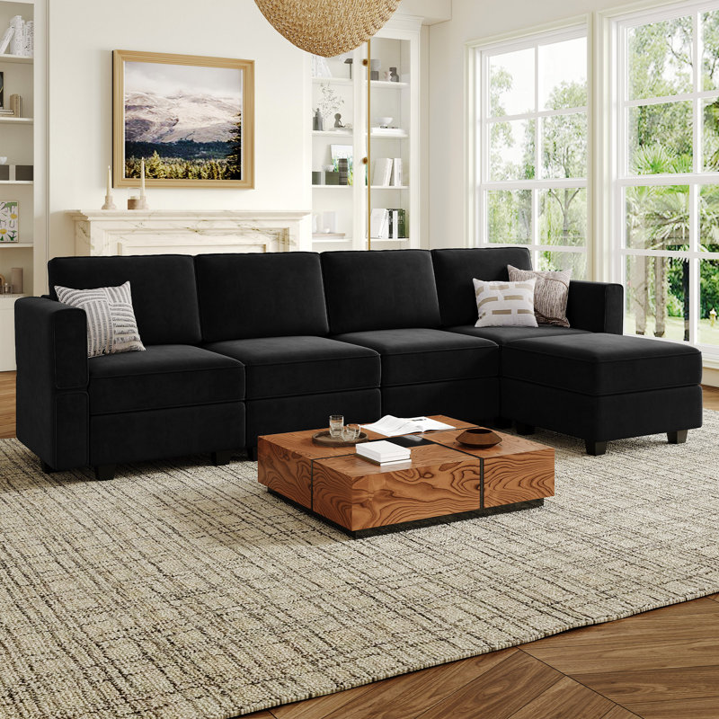Nairoby 116.6'' Wide L Shaped Modular Sectional Sofa Apartment Livingroom Couch 6-Pieces 4-Seat Sofa with Storage Ottoman