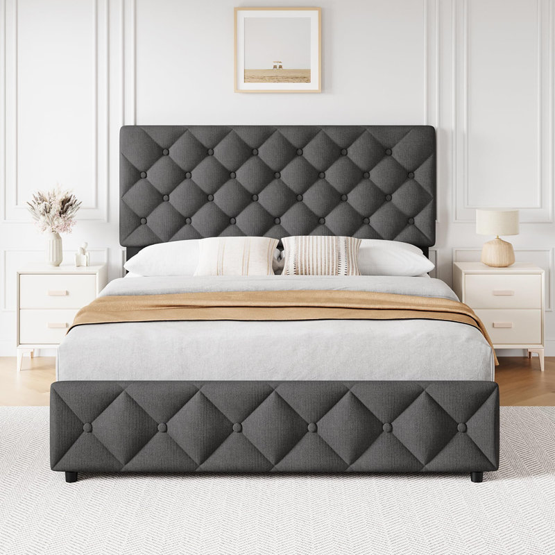 Noelson Upholstered Platform Storage Bed, Queen, Gray