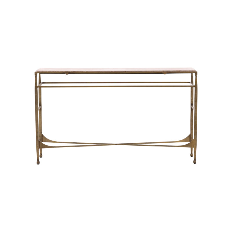 Furniture Classics Scarlett Gold Iron Marble Inlay Console Table