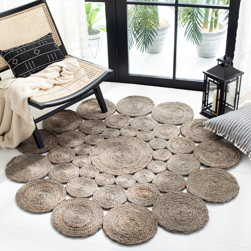 Tapis de couleur unie en jute tissé à la main Pescara, Rond 6 pi