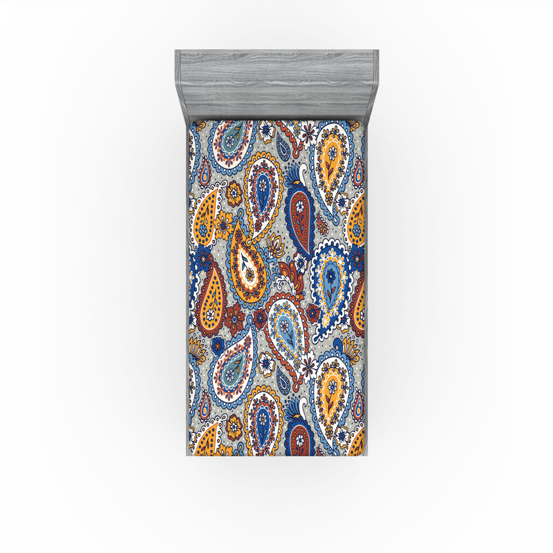 Drap-housse rustique Ambesonne, Twin Fitted Sheet, Jaune souci, bleu, rouille / cachemire