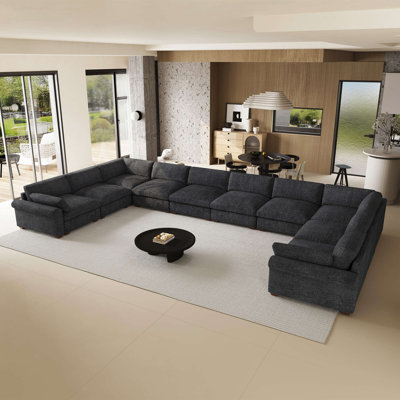 Canapé modulaire modulaire en forme de U, revêtement en chenille de qualité supérieure, surdimensionné 10 sièges