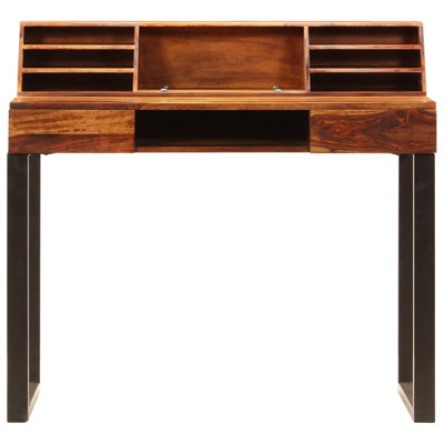 Bureau en bois naturel, bois d'acacia massif, acier thermolaqué, cadre rustique moderne et durable