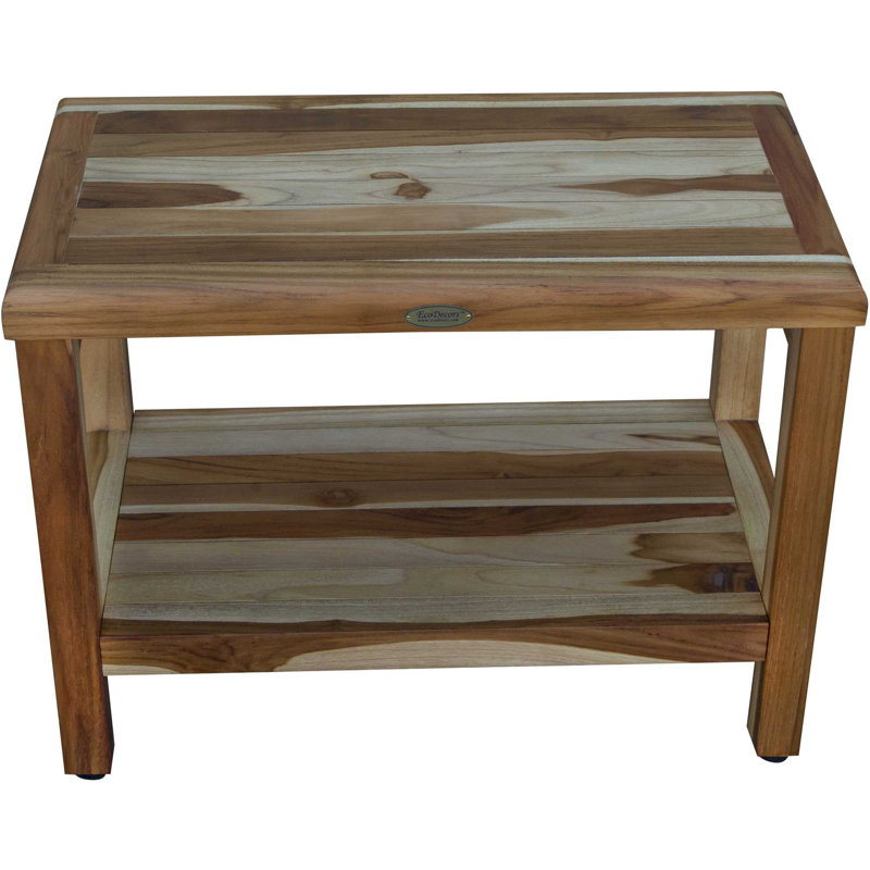 Natural Teak Wood Spa Shower Bench with Shelf, 24" x 22"