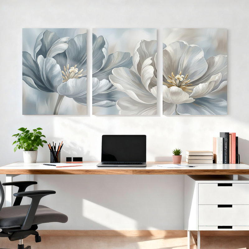 Ensemble de 3 tableaux muraux sur toile à motifs floraux bleus et blancs, pour la décoration du salon et de la chambre.