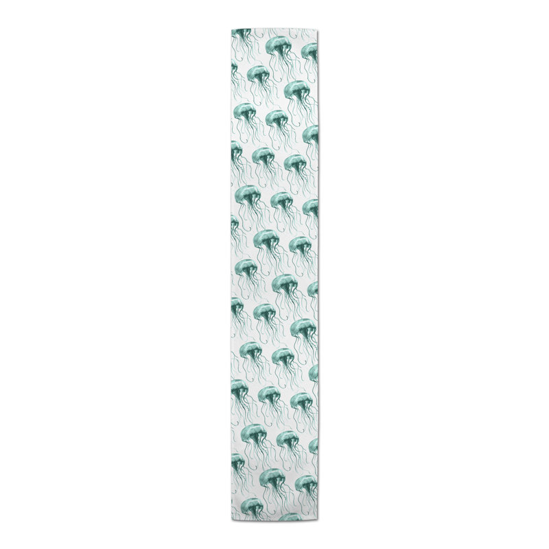 Chemin de table rectangulaire en polyester Aytana, 72 po x 16 po, Bleu sarcelle