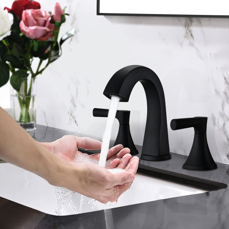 Matte Black Bathroom Tap - 3 Hole Widespread Two Handle Vanity Sink Bath Faucet With Drain Assembly, Rust & Stain Finish Corrosion