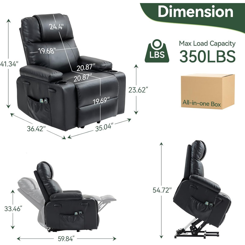 Meleri Recliner Chair,power Lift Recliner Chair For Elderly With Heat & Massage, 160° Electric Adjustable Pu Leather Recliner