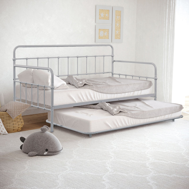 Lit de jour simple en métal avec lit gigogne 1 pièce Silver