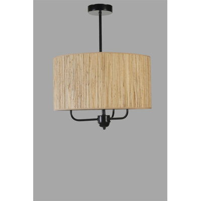 Lustre élégant en métal avec capuchon en bambou, 17,7 po de diamètre x 27,6 po de hauteur | Hauteur réglable | Douille E27, 40 W maximum | Chêne élégant et finition noire | Parfait pour la salle à manger, le salon et la décoration moderne