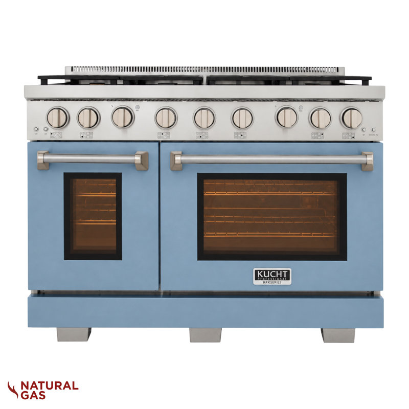 48 in. 6.7 cu. ft. Natural Gas Range Two Ovens in Olive Green with True Simmer Burners, Natural Gas, Light Blue