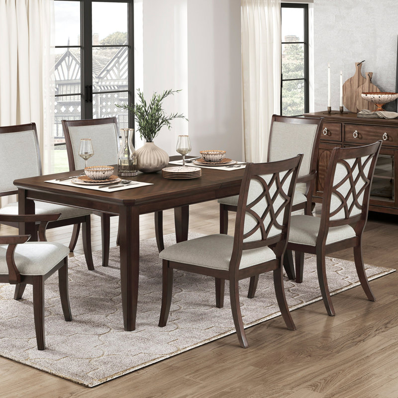 Formal Traditional 7pc Dining Set Table and Chairs Separate Extension Cherry Finish with Dark Walnut Inlay Wooden Furniture
