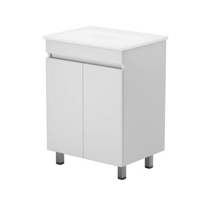 Meuble-lavabo de 24 po avec lavabo, meuble-lavabo pour petit espace, meuble-lavabo autoportant avec 2 armoires à fermeture douce