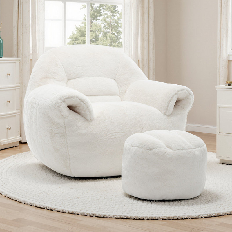 Fauteuil à billes avec accoudoirs avec repose-pieds Compression 42,5 po WVelvet, Velours ivoire, Yes