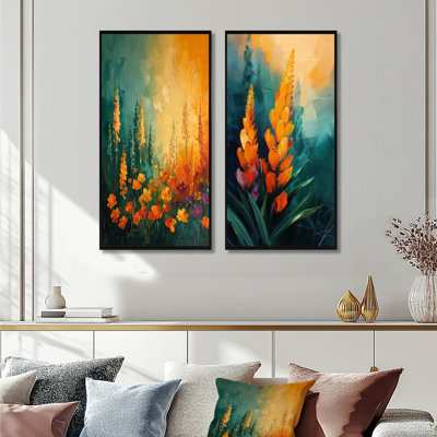 «Yellow Wildflower Storm Bloom I - Wildflowers», ensemble de 2 pièces d'art mural