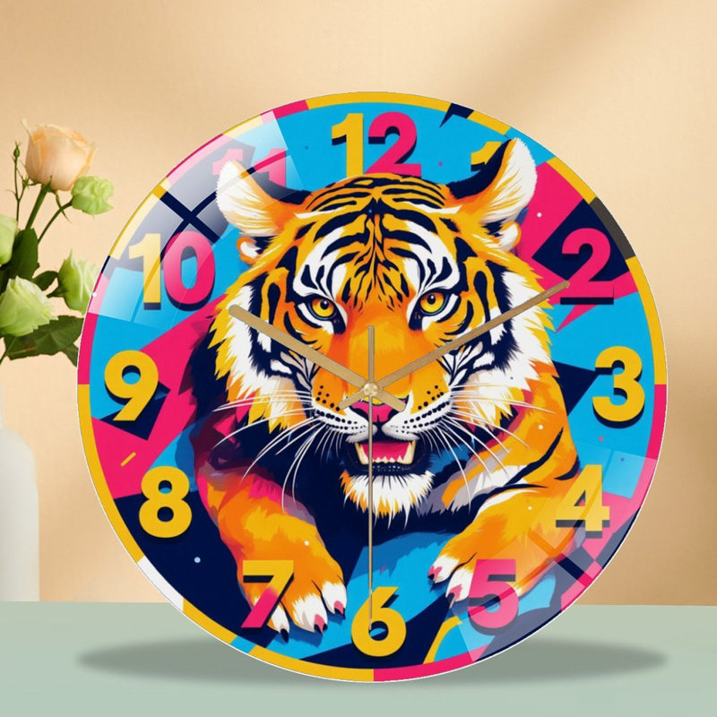 Horloge murale colorée tigrée avec chiffres audacieux - horloge murale moderne en verre 12 po