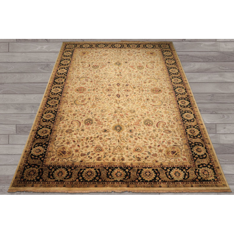 Tapis beige en laine noué à la main 11 pi 11 po x 17 pi 9 po Agra