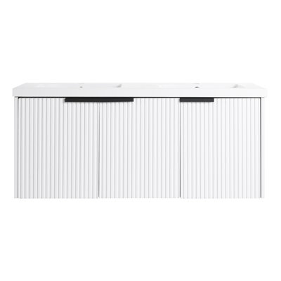 48" Wall Mounted Bathroom Vanity with Resin Double Sink & 3 Soft-Close Doors, KD-Packing