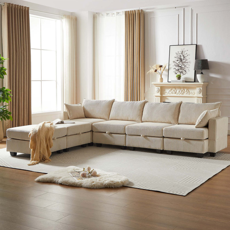 Canapé modulaire en velours côtelé Sectiona, Velours côtelé beige