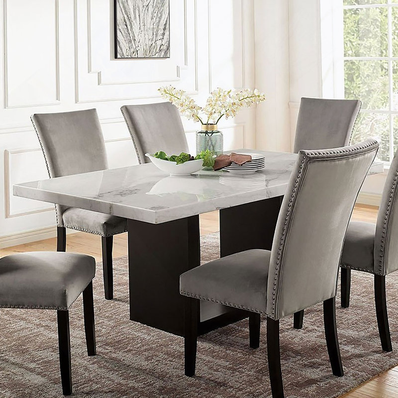 Table de salle à manger attrayante et élégante en marbre véritable blanc 1 pièce