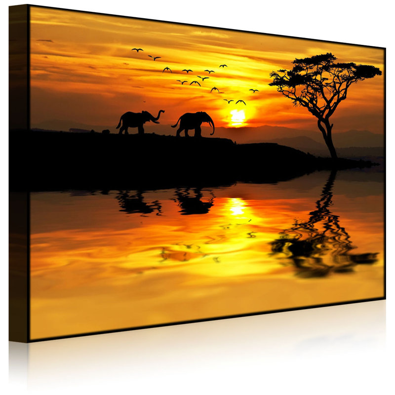 Elephants In African Steppe by No - Wrapped Canvas Print, 40cm H x 60cm W x 4.5cm D, Without lighting