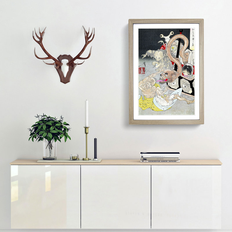 Pandoras Box by Tsukioka Yoshitoshi - Picture Frame Painting Print, 65cm H x 48cm W x 2cm D, Oak Framed