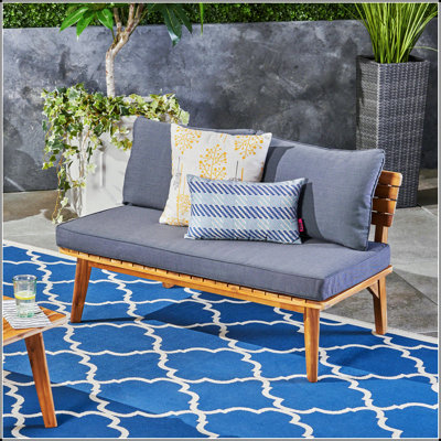 Mid-Century Modern Acacia Wood Outdoor Loveseat With Weather-Resistant Cushions, Perfect For Patio And Deck