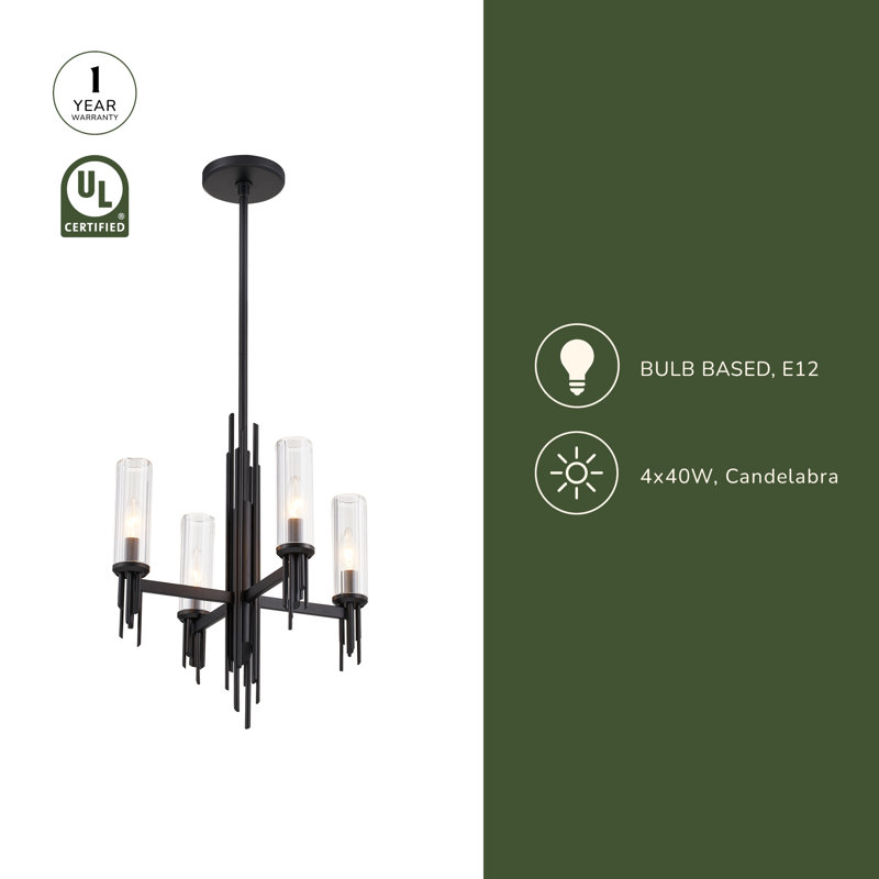 Torres 4 - Light Chandelier, Matte Black/Clear Ribbed