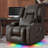 Vegan Leather Power Swivel Rocker Recliner Chair Home Theater Seating with LED Light and Cup Holder-847206140