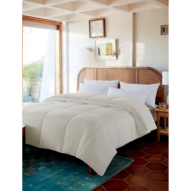 Cozy Down Alternative Reversible Comforter Box Stitch Comforter, Cream, Queen Comforter
