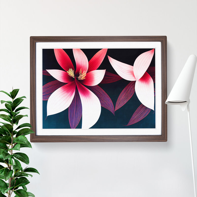 Beguiling Modern Flowers - Single Picture Frame Print, 34cm H x 46cm W x 2cm D, Walnut Framed