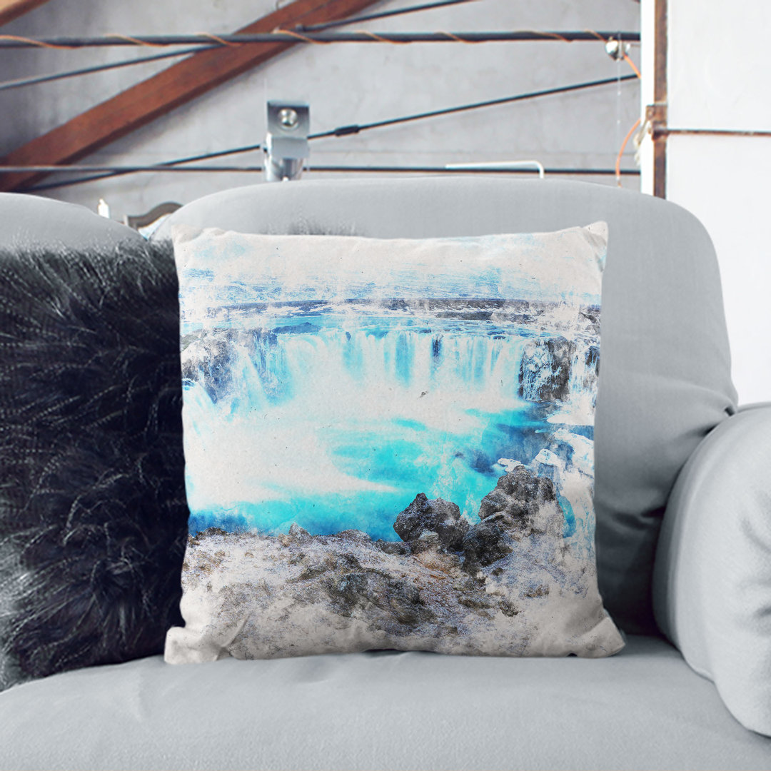 Godafoss Waterfall in Iceland Watercolour Cushion with Filling