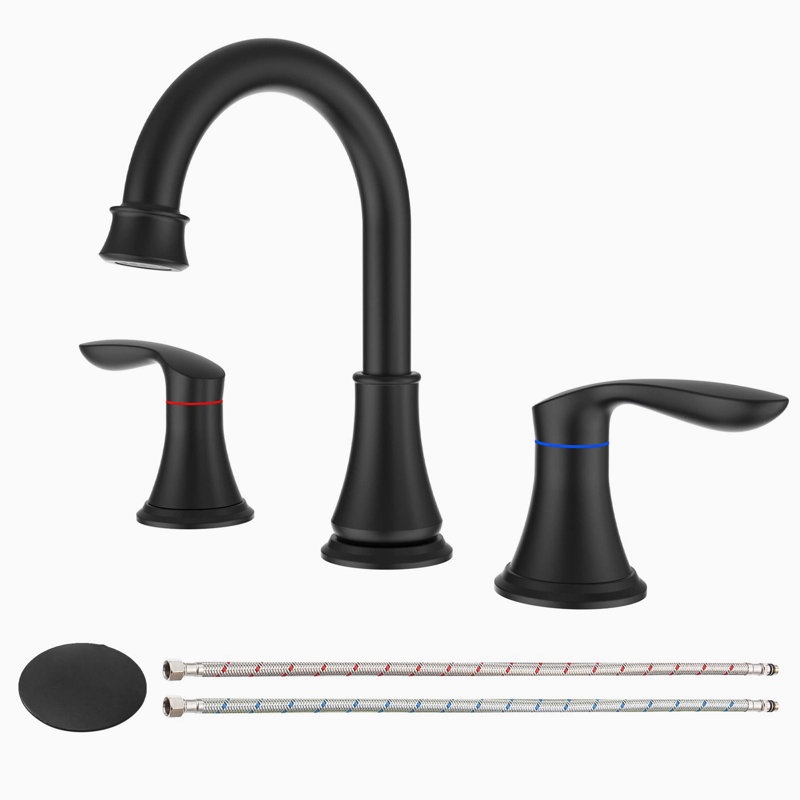 Robinet espacé à deux poignées et trois trous, bec rotatif pour lavabo, Noir mat