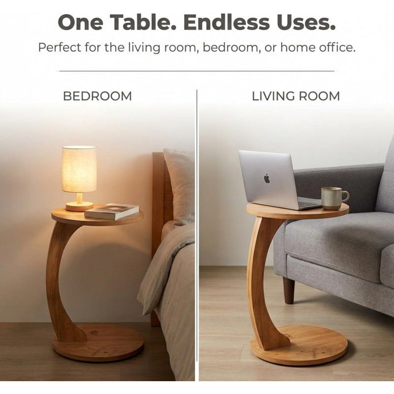 Adhem C-Shaped Round End Table with Rolling Wheels: A Movable, Space-Saving Side Table Perfect for Sofas, Living Rooms, Bedside Areas, and Optimizing Small Living Spaces