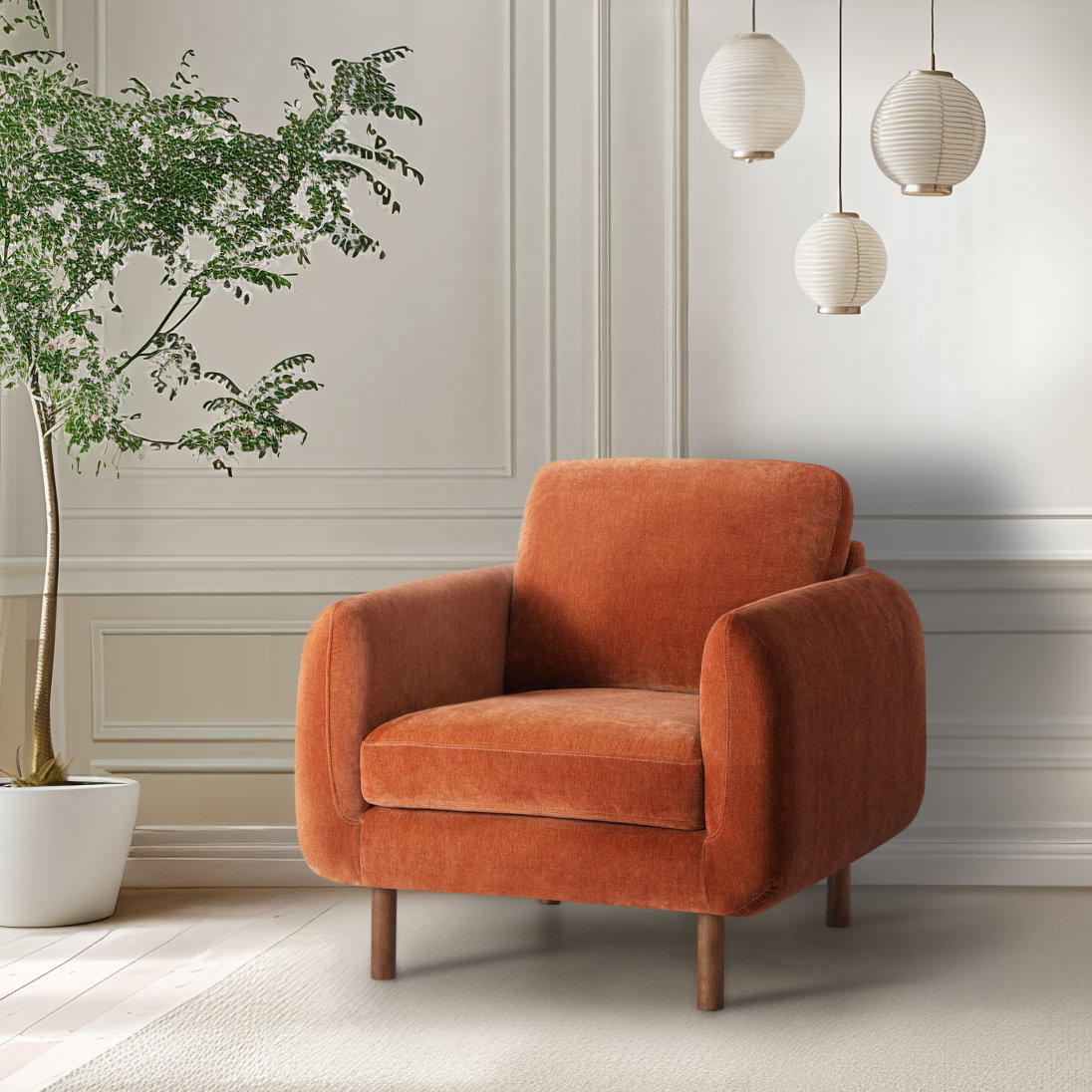 Leno Upholstered Armchair, Rust Performance Chenille