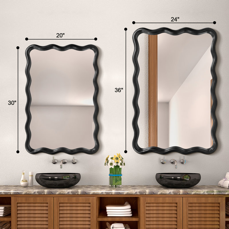 Castin Solid Wood Flat Wall Mirror, 30" x 20", Black