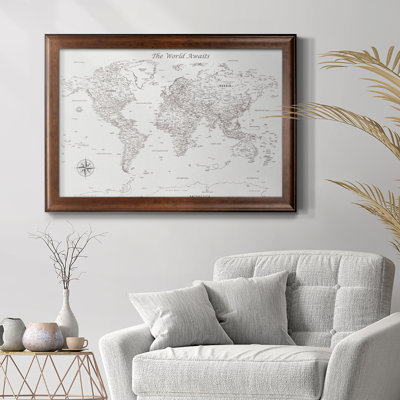 Minimalist World Map Framed Canvas Wall Art Print