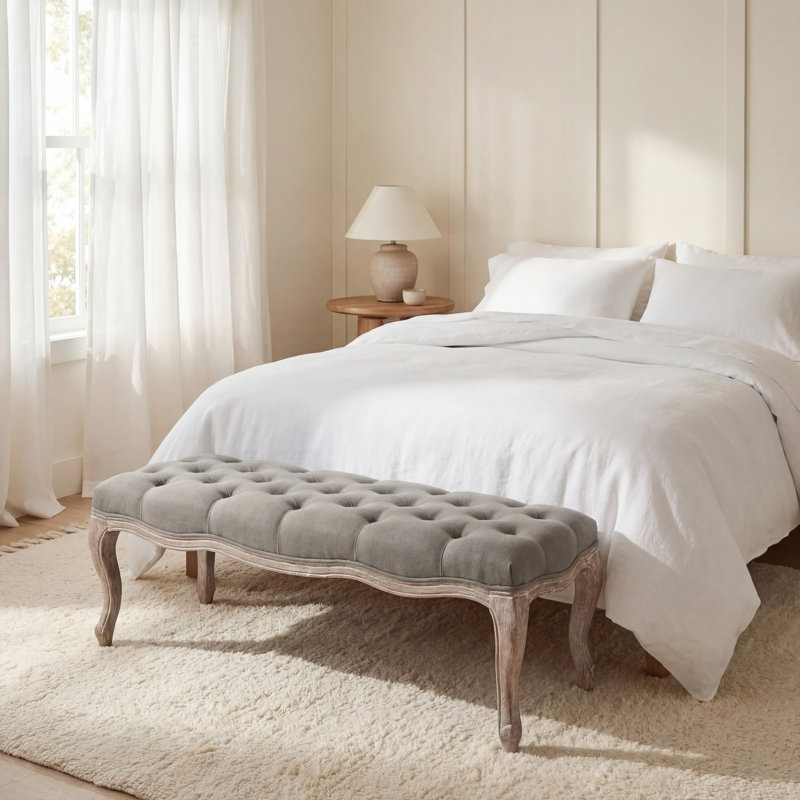 Banc recouverts de tissu d'ameublement Fleur, Brume de mer